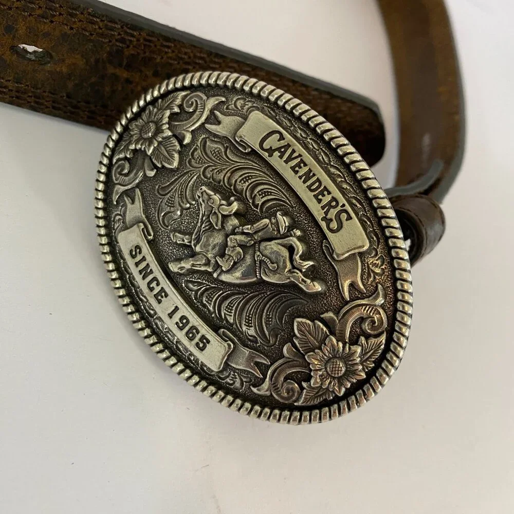 Cavender’s Boys Oval Buckle Rodeo Brown Leather Belt Size 28 Western Cowboy